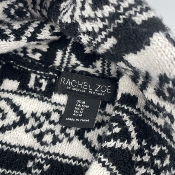 Rachel Zoe Open Sweater Belted Cardigan Women's Medium Aztec Black Ivory Thick - Picture 6 of 8